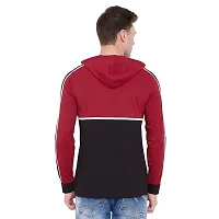 LE BOURGEOIS Men Maroon Black Casual Hooded T Shirt-thumb3