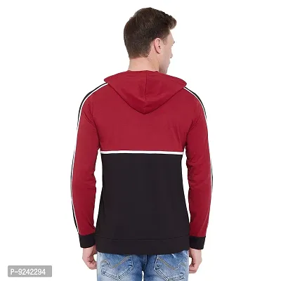 LE BOURGEOIS Men Maroon Black Casual Hooded T Shirt-thumb4