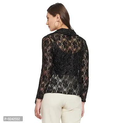 LE BOURGEOIS Women Black Front Open Floral Net Shrug-thumb5