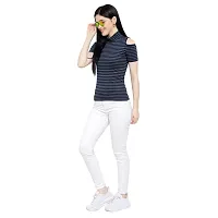 LE BOURGEOIS Women Stripe Cold Shoulder Highneck Top-thumb5