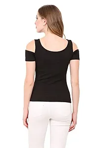 LE BOURGEOIS Women Slim Fit Cold Shoulder Sleeve Casual Top-thumb2