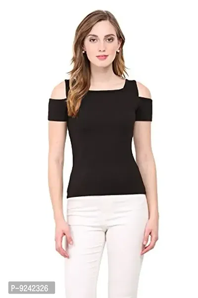 LE BOURGEOIS Women Slim Fit Cold Shoulder Sleeve Casual Top-thumb0