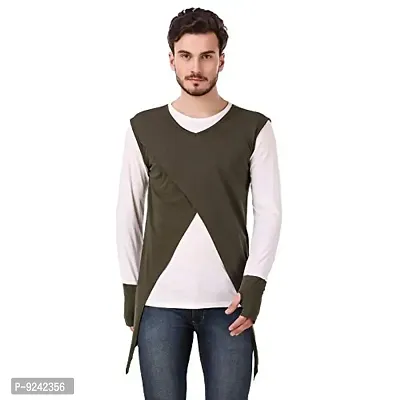 LE BOURGEOIS Round Neck Full Sleeve Asymmetric T-Shirt for Men-thumb0