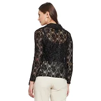 LE BOURGEOIS Women Black Front Open Floral Net Shrug-thumb4