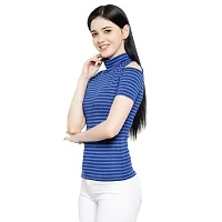 LE BOURGEOIS Women Stripe Cold Shoulder Highneck Top-thumb3