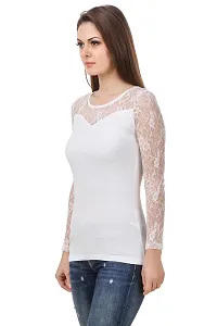 LE BOURGEOIS White Color Body with net Yoke Full Sleeve Round Neck top for Women-thumb4