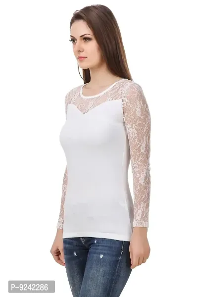 LE BOURGEOIS White Color Body with net Yoke Full Sleeve Round Neck top for Women-thumb5