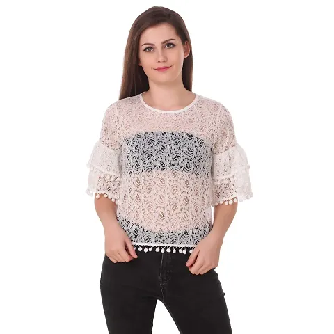 LE BOURGEOIS Women Net Cotton Top