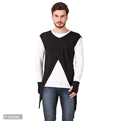 LE BOURGEOIS Round Neck Full Sleeve Asymmetric T-Shirt for Men