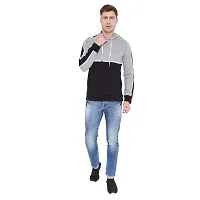 LE BOURGEOIS Men Grey Black Casual Hooded T Shirt-thumb4