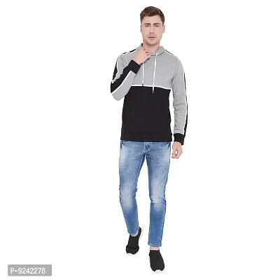 LE BOURGEOIS Men Grey Black Casual Hooded T Shirt-thumb5