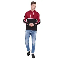 LE BOURGEOIS Men Maroon Black Casual Hooded T Shirt-thumb4