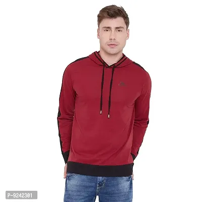 LE BOURGEOIS Men Maroon Casual Hooded T Shirt
