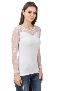 LE BOURGEOIS White Color Body with net Yoke Full Sleeve Round Neck top for Women-thumb3