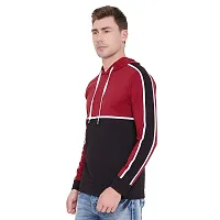 LE BOURGEOIS Men Maroon Black Casual Hooded T Shirt-thumb2