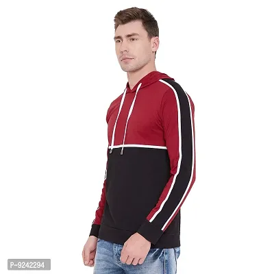 LE BOURGEOIS Men Maroon Black Casual Hooded T Shirt-thumb3