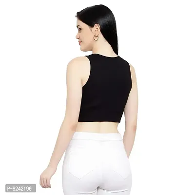 LE BOURGEOIS Women Solid Round Neck Sleeveless Crop Top-thumb5