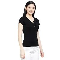 LE BOURGEOIS Women Solid Henley Neck Button Front Short Sleeve Regular Top-thumb1