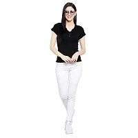 LE BOURGEOIS Women Solid Henley Neck Button Front Short Sleeve Regular Top-thumb4