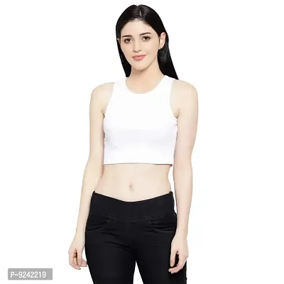 LE BOURGEOIS Women Solid Round Neck Sleeveless Crop Top