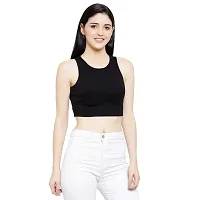 LE BOURGEOIS Women Solid Round Neck Sleeveless Crop Top-thumb2