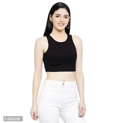 LE BOURGEOIS Women Solid Round Neck Sleeveless Crop Top-thumb3