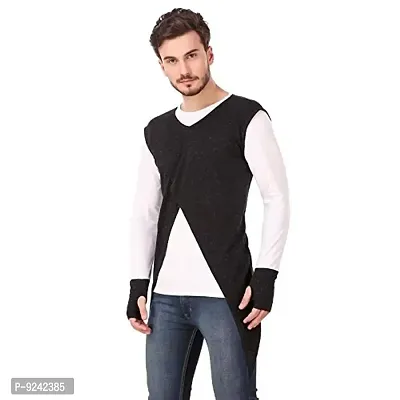 LE BOURGEOIS Round Neck Full Sleeve Asymmetric T-Shirt for Men-thumb2