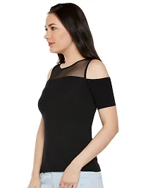 LE BOURGEOIS Women's Net Yoke Cold Shoulder Cotton Top-thumb1