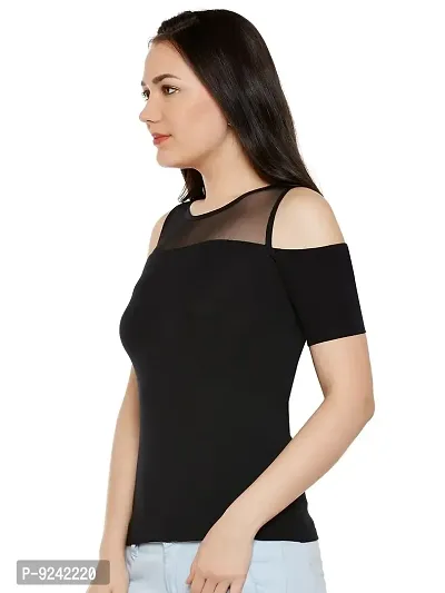 LE BOURGEOIS Women's Net Yoke Cold Shoulder Cotton Top-thumb2