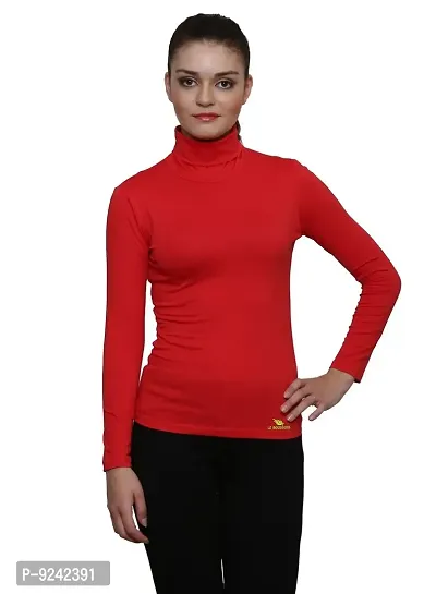 LE BOURGEOIS Red Color High Neck Cotton T-Shirt for Women-thumb1