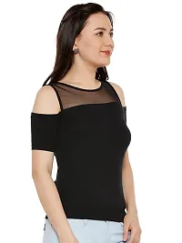 LE BOURGEOIS Women's Net Yoke Cold Shoulder Cotton Top-thumb2