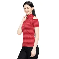 LE BOURGEOIS Women Stripe Cold Shoulder Highneck Top-thumb3