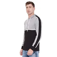 LE BOURGEOIS Men Grey Black Casual Hooded T Shirt-thumb1