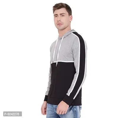 LE BOURGEOIS Men Grey Black Casual Hooded T Shirt-thumb2