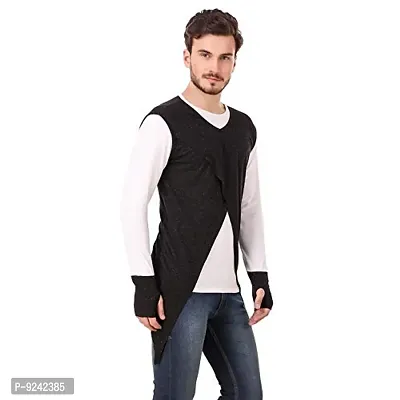 LE BOURGEOIS Round Neck Full Sleeve Asymmetric T-Shirt for Men-thumb3