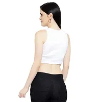 LE BOURGEOIS Women Solid Round Neck Sleeveless Crop Top-thumb4