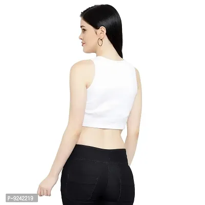 LE BOURGEOIS Women Solid Round Neck Sleeveless Crop Top-thumb5