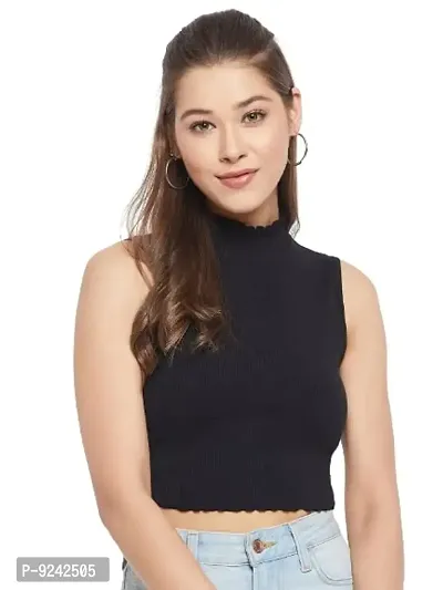 LE BOURGEOIS Women Solid Slim Fit Casual Crop Top