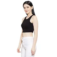 LE BOURGEOIS Women Solid Round Neck Sleeveless Crop Top-thumb3