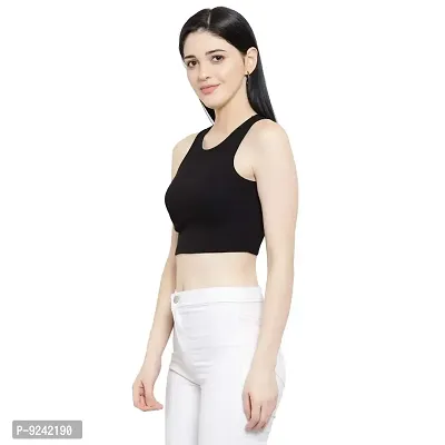 LE BOURGEOIS Women Solid Round Neck Sleeveless Crop Top-thumb4