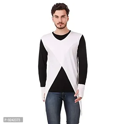 LE BOURGEOIS Round Neck Full Sleeve Asymmetric T-Shirt for Men