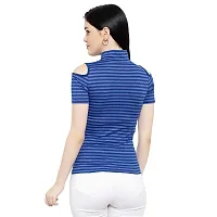 LE BOURGEOIS Women Stripe Cold Shoulder Highneck Top-thumb4