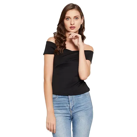 LE BOURGEOIS Women Solid Western Off-Shoulder Crop Top