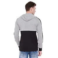 LE BOURGEOIS Men Grey Black Casual Hooded T Shirt-thumb3