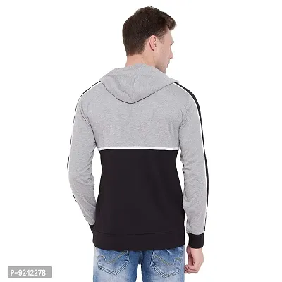 LE BOURGEOIS Men Grey Black Casual Hooded T Shirt-thumb4