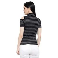 LE BOURGEOIS Women Stripe Cold Shoulder Highneck Top-thumb3