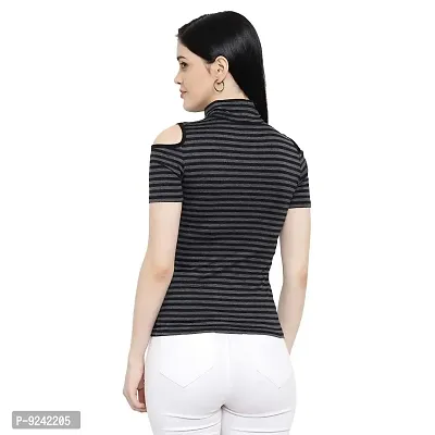 LE BOURGEOIS Women Stripe Cold Shoulder Highneck Top-thumb4