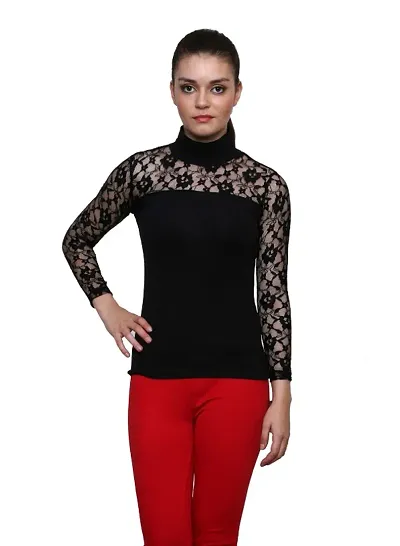Fancy High Neck Top with Net Sleeve