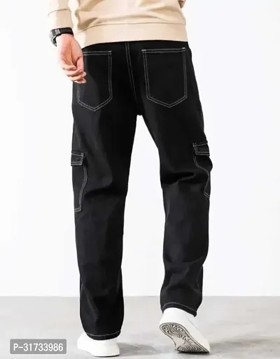 Stylish Black Cotton Blend Solid Cargos For Men-thumb2