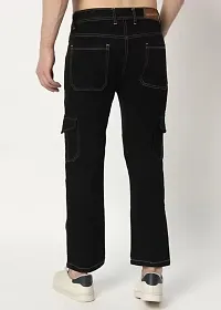 Stylish Black Denim Solid Mid-Rise Jeans For Men-thumb1